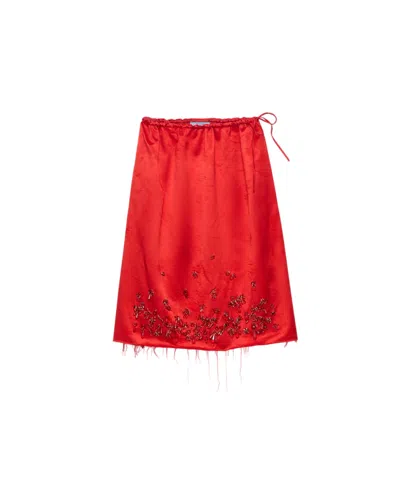 Prada Satin Skirt With Embroidery In Red