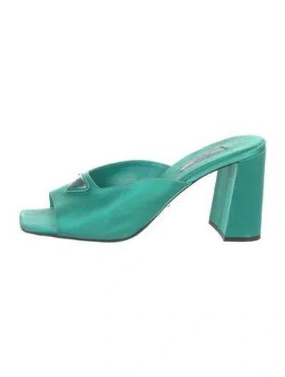 Pre-owned Prada Satin Slides In Green