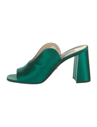 Pre-owned Prada Satin Slides In Green