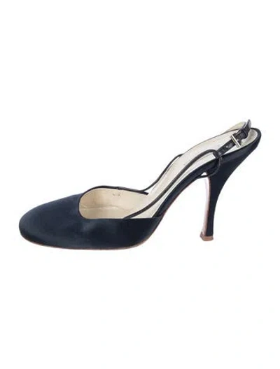 Pre-owned Prada Satin Slingback Pumps In Blue