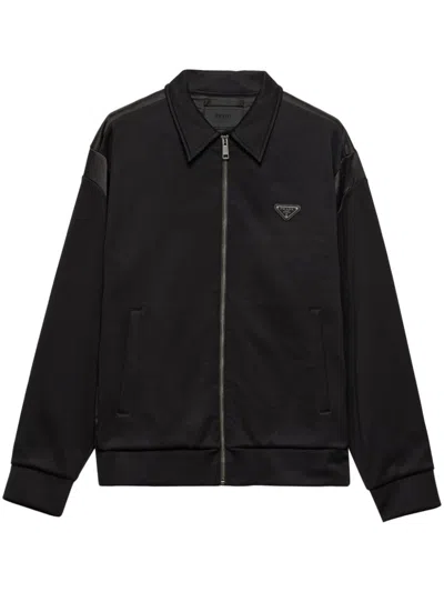 Prada Technical Fleece Cardigan With Duchesse Details In Black
