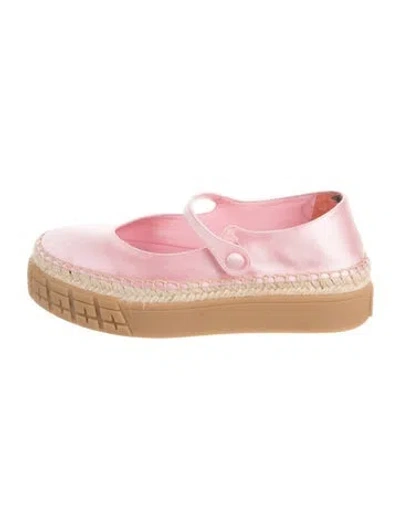Pre-owned Prada Satin Whipstitch Trim Espadrilles In Pink