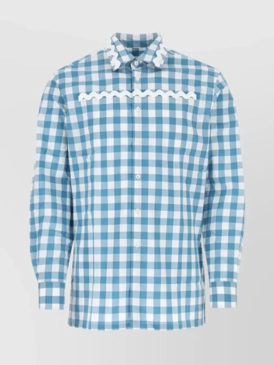 Prada Scalloped Collar Checkered Shirt In Blue