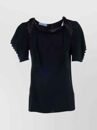 Prada Scalloped Short Sleeve Top