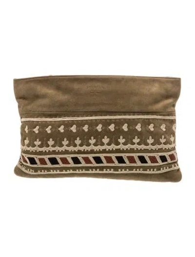 Pre-owned Prada Scamosciato Suede Clutch In Neutrals