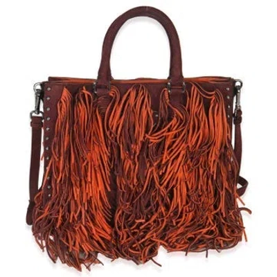 Pre-owned Prada Scamosciato Suede Fringe Tote In Orange