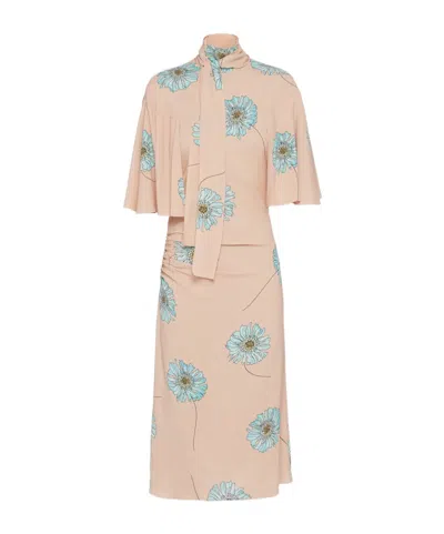 Prada Scarf Collar Printed Dress In Pink