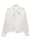 Prada Satin Bow-neck Button-down Blouse In White