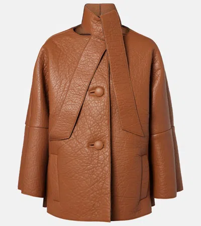 Prada Scarf-detail Leather Jacket In Brown