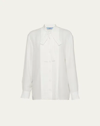 Prada Scarf-neck Silk Button Up Silk Shirt In Bianco