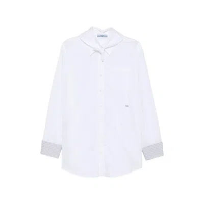 Prada Scarf-detail Long-sleeve Shirt In White