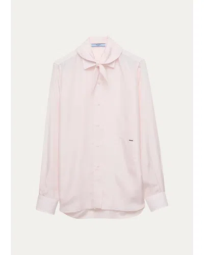 Prada Scarf-detail Silk Shirt In Pink