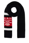 Prada Logo Jacquard Cashmere Scarf In Black