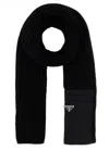 Prada Wool Blend Ribbed Scarf With Zip Pocket In Black
