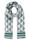 Prada Geometric Silk Scarf Fringed Edges In Gray