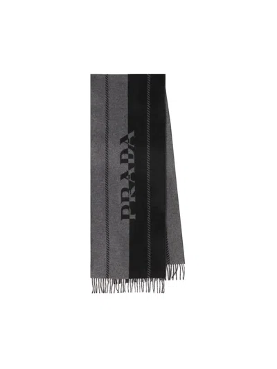 Prada Scarves In Slate+black
