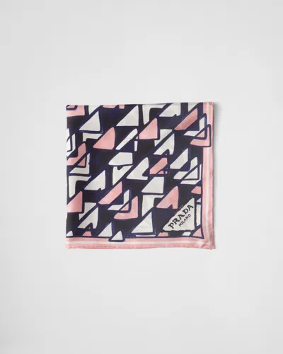 Prada Silk Triangle Print Skinny Scarf In Pink Multi