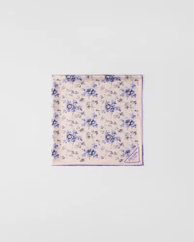 Prada Printed Silk Twill Scarf In Periwinkle Blue