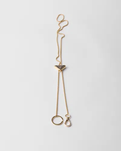 Prada Metal Keychain In Gold/black