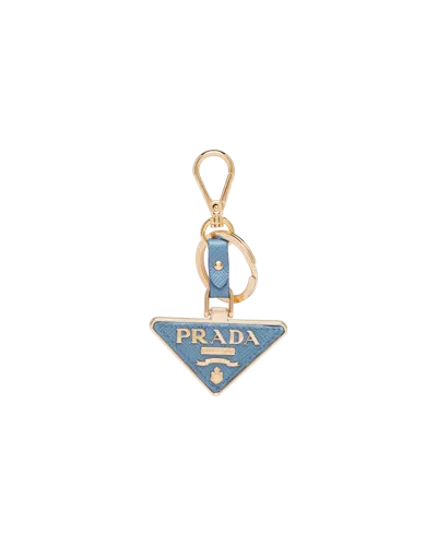 Prada Saffiano Leather And Metal Keychain In Astral Blue