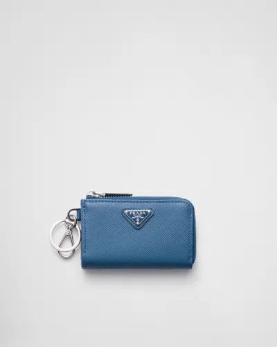 Prada Saffiano Leather Mini Pouch In Aviator Blue