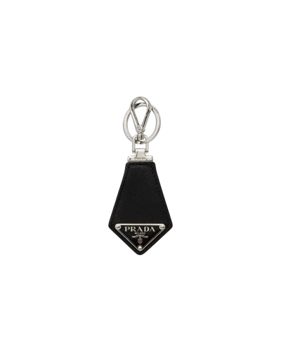 Prada Black Saffiano Key Holder With Logo In Brown