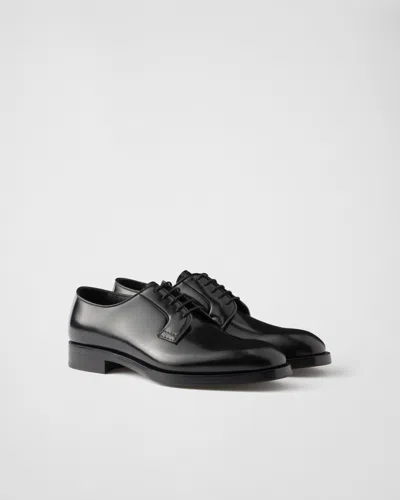 Prada Triangle Logo Shiny Leather Derby Shoes In Multi