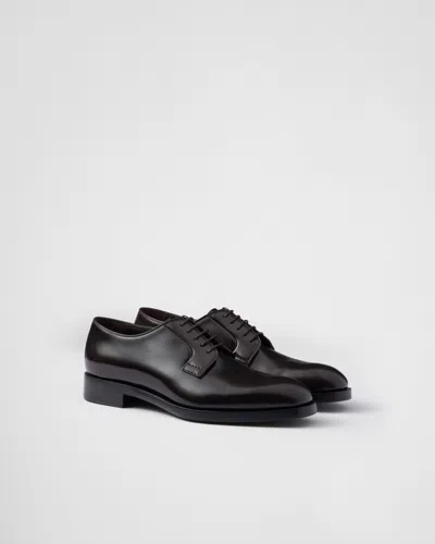 Prada Lace-up Leather Derbies In Black