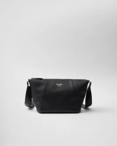 Prada Logo Print Leather Messenger Bag In Black