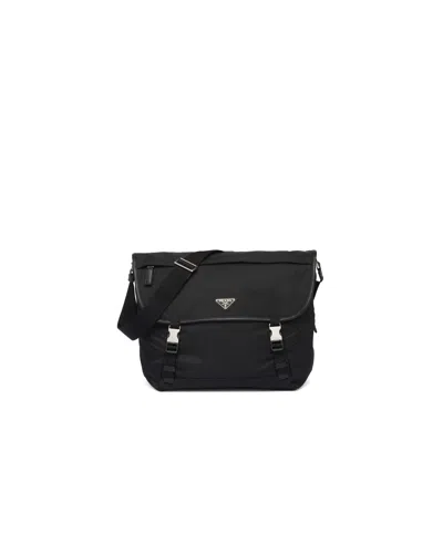 Prada Re-nylon And Saffiano Leather Shoulder Bag In Black