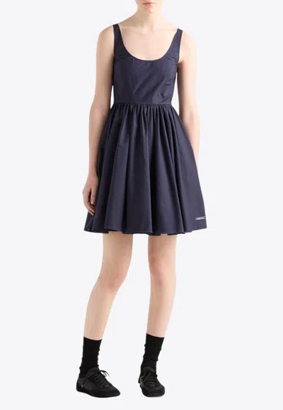 Prada Scoop-neck Pleated Mini Dress In Blue