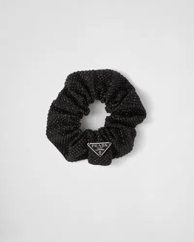 Prada Crystal-embellished Hair Scrunchie In Black