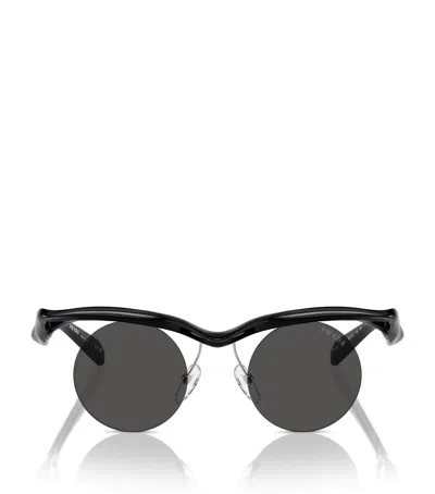 Prada Sculptural Round Runway Sunglasses In Black