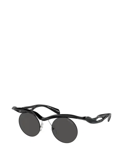 Prada Sculptural Round-frame Sunglasses In Black