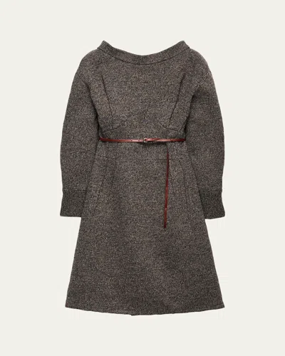 Prada Seamed High-neck Wool Sweater Dress In Dark Grey