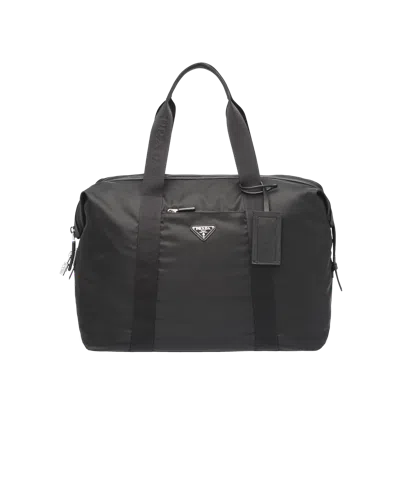 Prada Re-nylon And Saffiano Leather Duffle Bag In Black