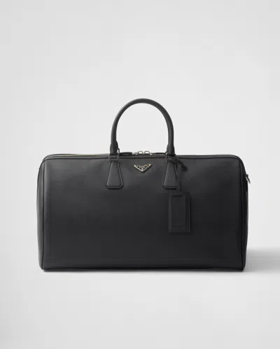 Prada Saffiano Leather Travel Bag In Black