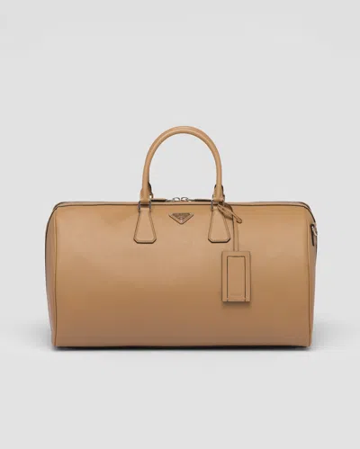 Prada Saffiano Leather Travel Bag In Brown