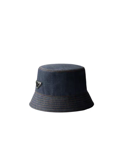 Prada Selvedge Denim Bucket Hat In Blue