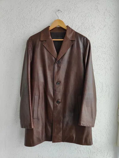 Pre-owned Prada Semi Aniline Leather Padded Coat In Brown
