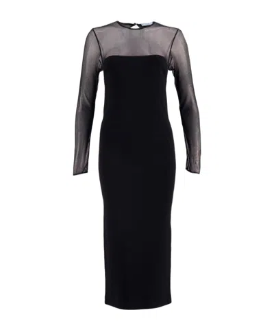Prada Semi-sheer Midi Dress In Black