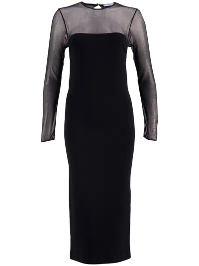 Prada Semi-sheer Midi Dress In Schwarz