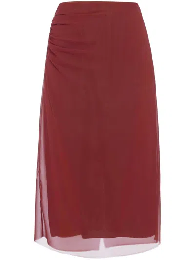 Prada Semi-sheer Midi Pencil Skirt In Rot