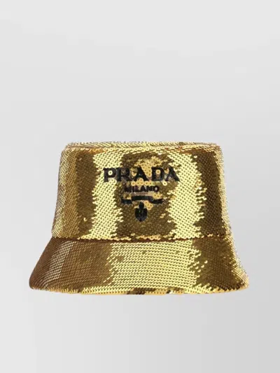 Prada Gold Sequins Bucket Hat In Brown
