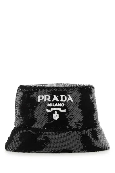 Prada Sequin Bucket Hat In Black