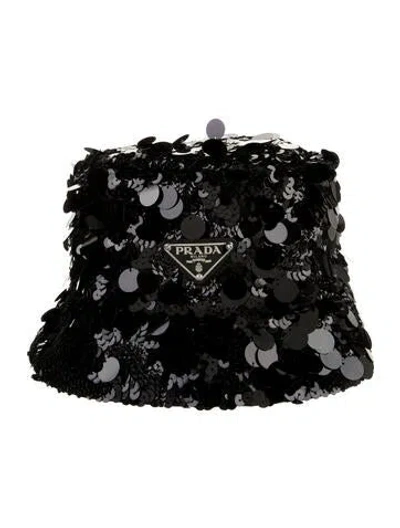 Pre-owned Prada Sequin Bucket Hat In Black