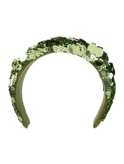 Pre-owned Prada Sequin Embellished Jumbo Headband In Green