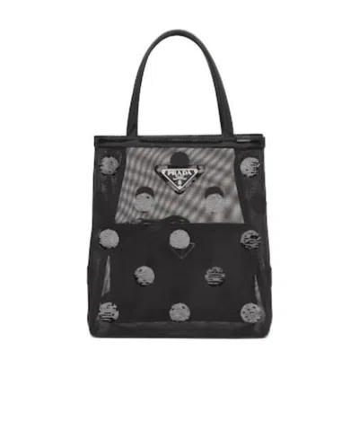 Prada Sequin-embellished Polka-dot Tote Bag In Black
