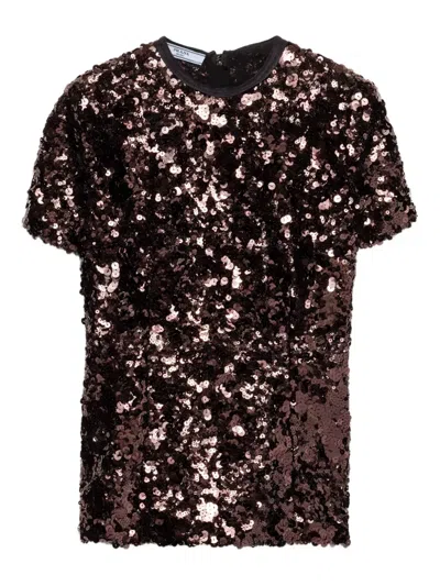 Prada スパンコール ショートスリーブトップ In Burgundy