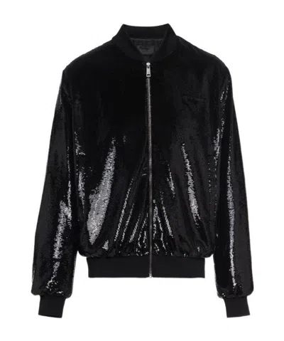 Prada Sequin-embellished Zip-front Bomber Jacket In Black